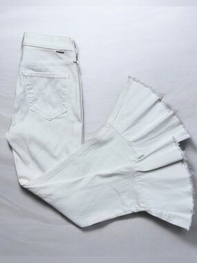Mother Cha Cha Fray Glass Slipper White Flared Jeans Size 24 Mid Rise Stretch